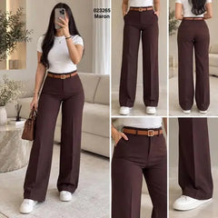 Pantalon large sans plis avec ceinture 023265