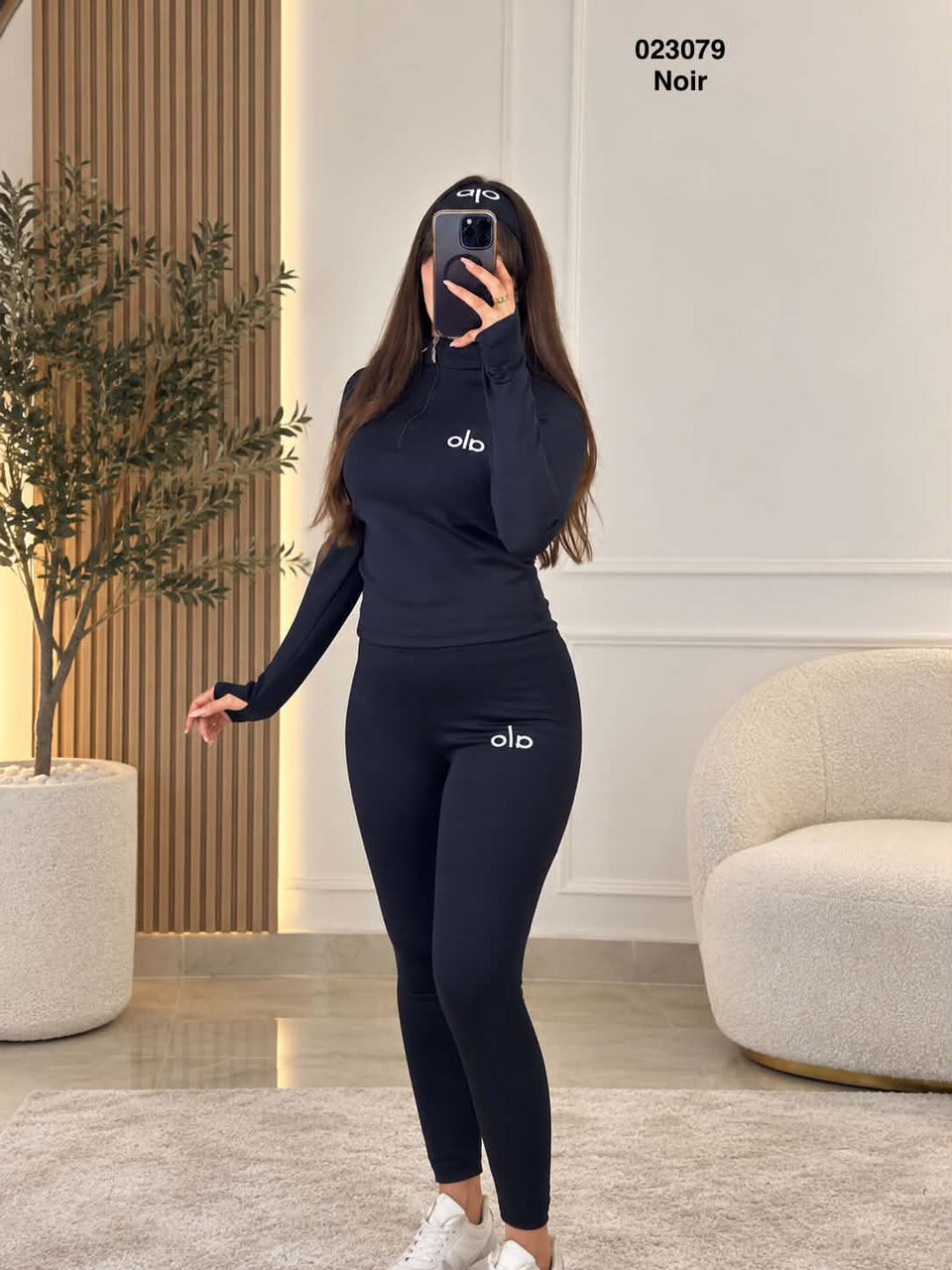 Ensemble sport femme 2 pièces noir – haut zippé et legging – 023079