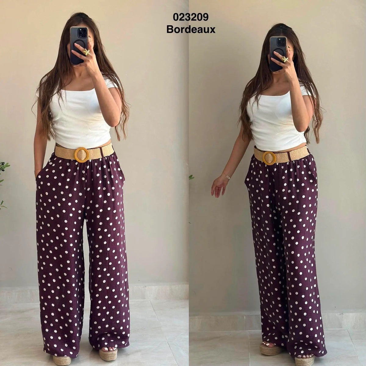 Pantalon pois avec ceinture 023209