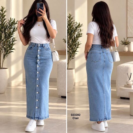 Jupe djean avec boutons long 023282