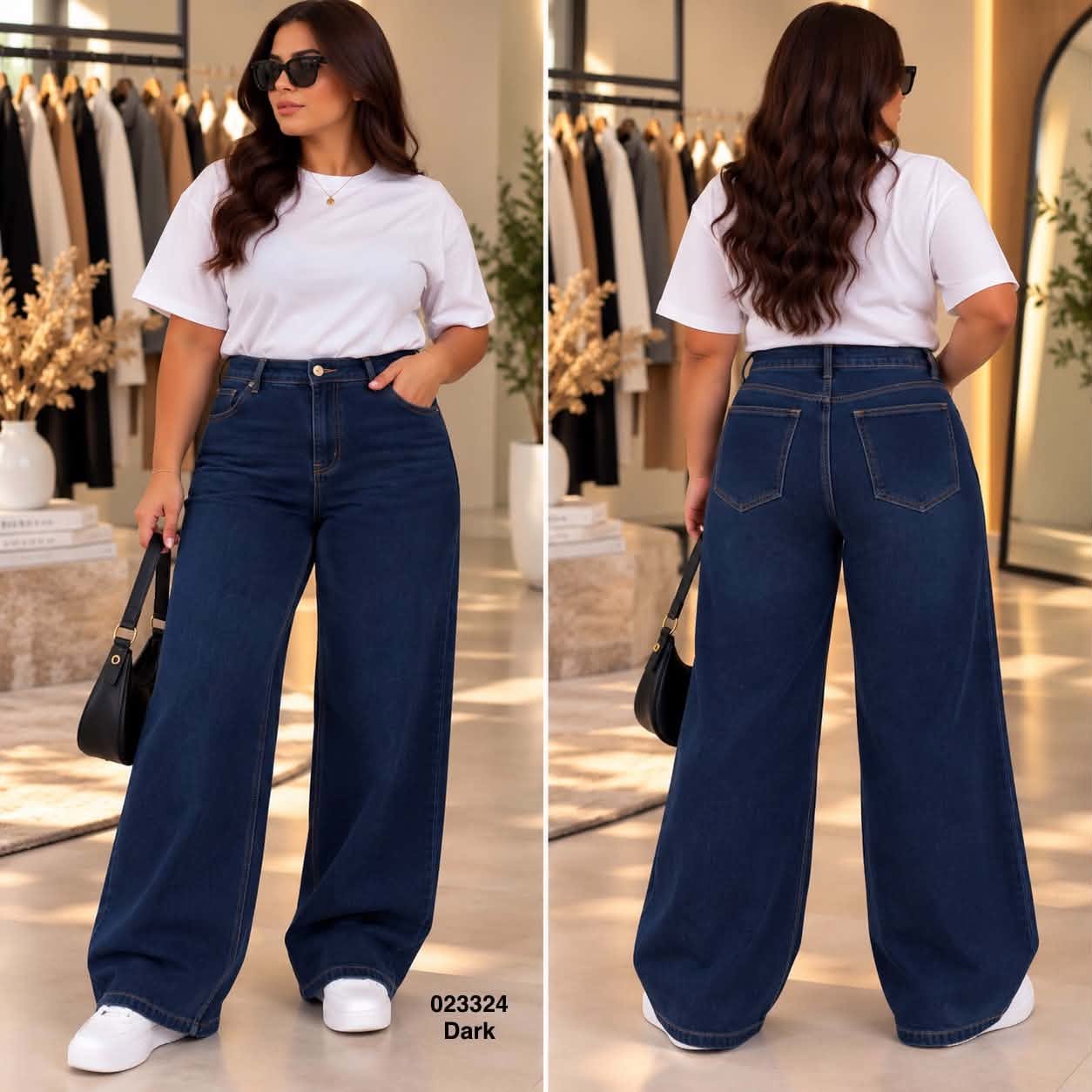 Jean large grande taille femme à coutures devant – 023324 — modèle porté
