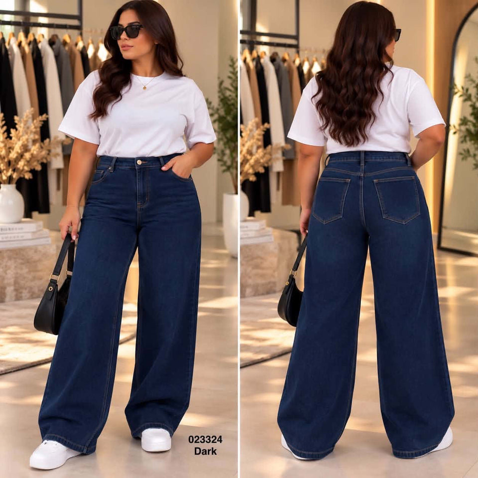 Jean large grande taille femme à coutures devant – 023324 — modèle porté