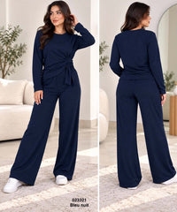 Ensemble femme top noué à la taille et pantalon large – 023321 — modèle porté