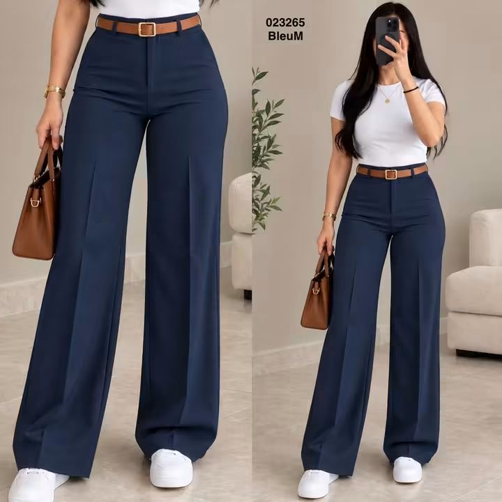 Pantalon large femme sans plis avec ceinture – 023265