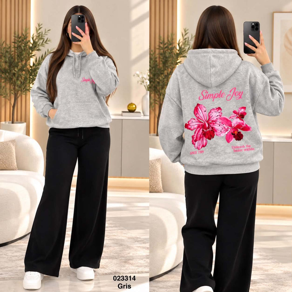 Sweat à capuche femme Simple Joy à imprimé floral – 023314 — modèle porté