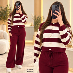 Ensemble raye gilet courte+pantalon 023304