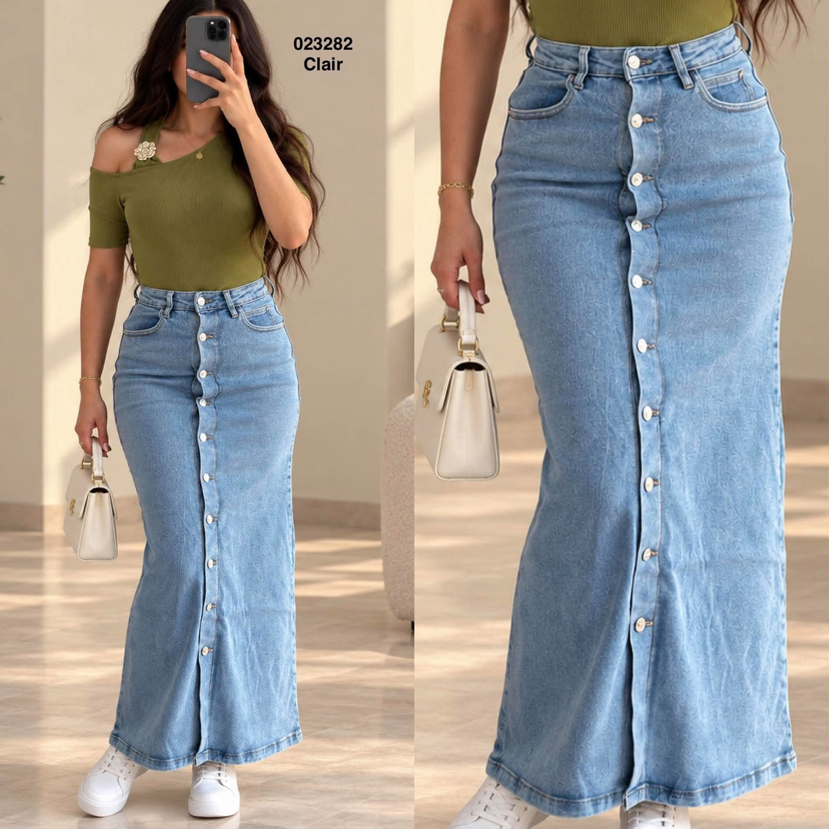 Jupe djean avec boutons long 023282
