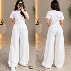 Pantalon large femme 023351 Blanc face et dos