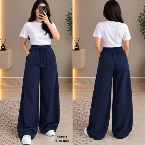 Pantalon large femme 023351 Bleu face et dos