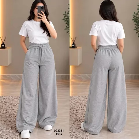 Pantalon large femme 023351 Gris face et dos