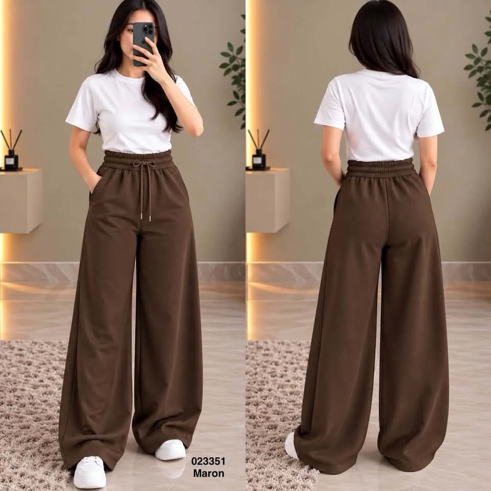 Pantalon large femme 023351 Marron face et dos