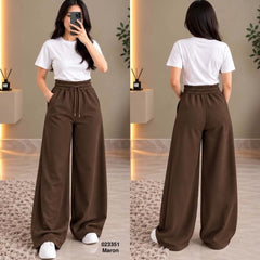 Pantalon large femme 023351 Marron face et dos