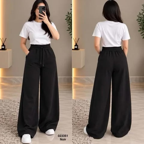 Pantalon large femme 023351 Noir - face et dos
