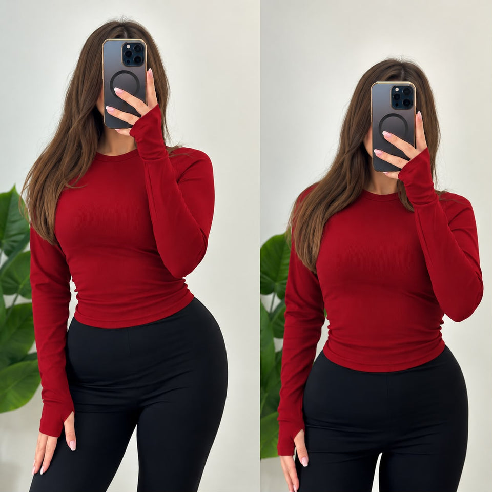 Pull côtelé femme rouge à col rond manches longues, taille unique TU, réf. 022200
