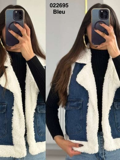 Veste sans manche djean avec fourrure