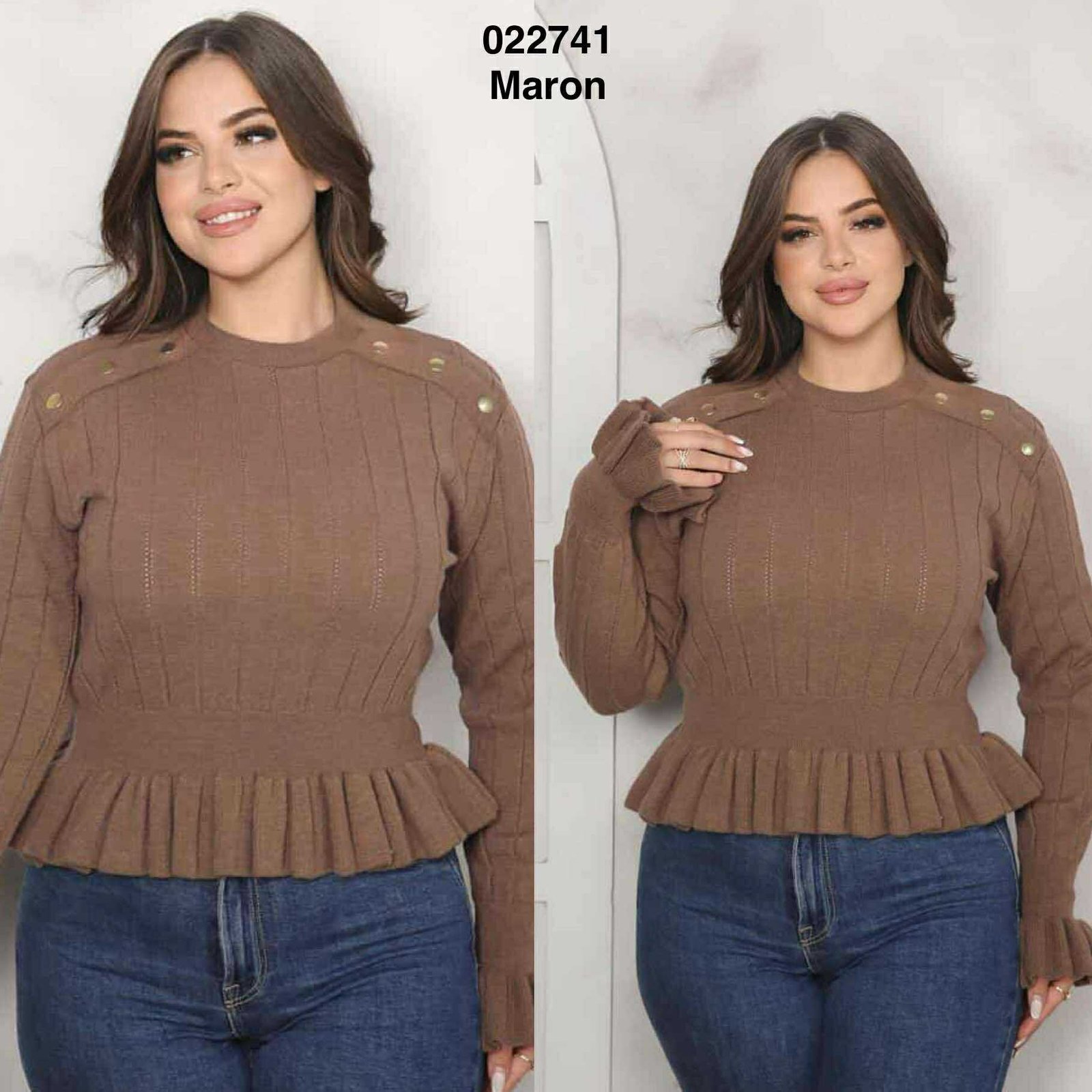 Pul laine manche bouffante avec boutons