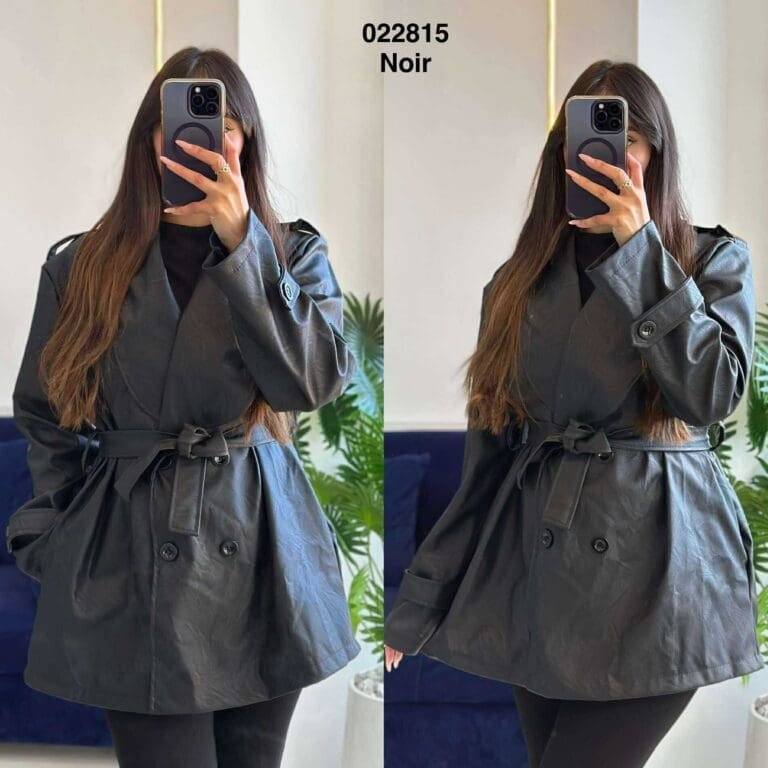 Trench cuir courte avec ceinture femme - Sympatico Tunisie