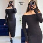 Robe long col bateaux avec fente 6009