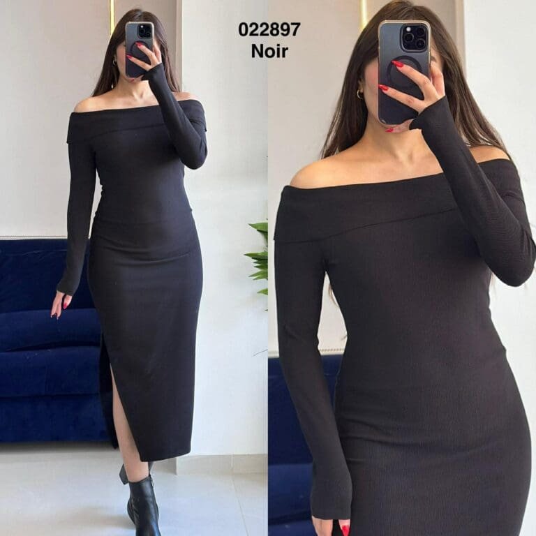 Robe long col bateaux avec fente 6009 femme - Sympatico Tunisie