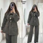 Ensemble 2ps daim gilet motif cokillage + pantalon