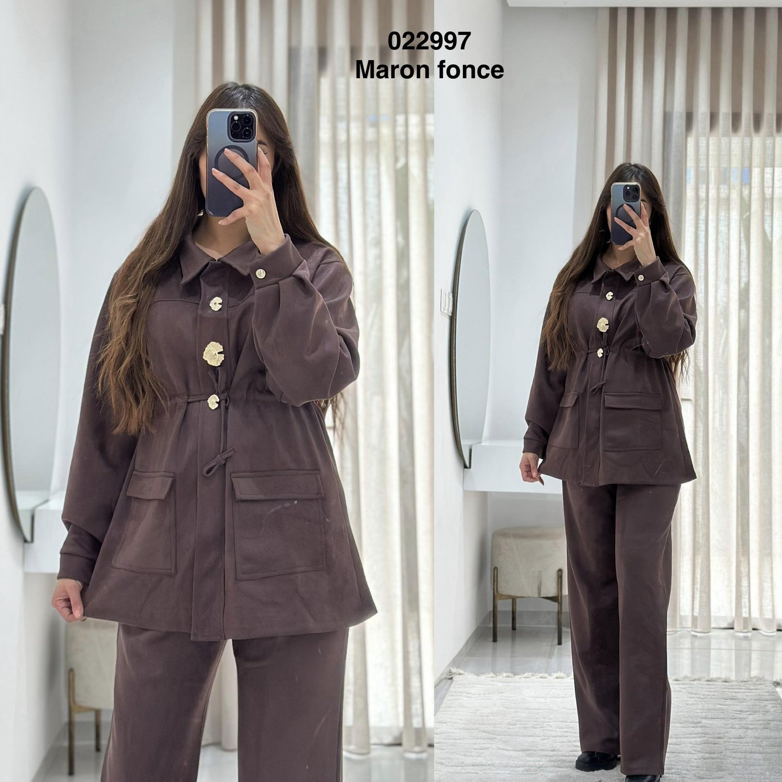 Ensemble 2ps daim gilet motif cokillage + pantalon