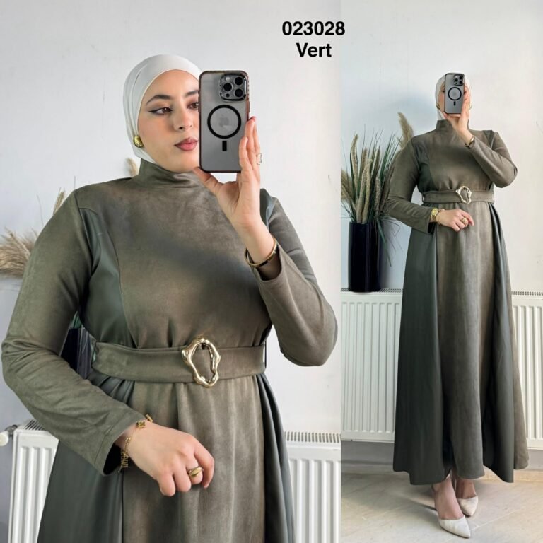 Robe long daim et cuir +ceinture femme - Sympatico Tunisie